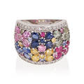 Sapphire ruby  diamond white gold floral ring