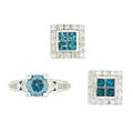Blue  white diamond ring  earrings