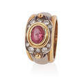 Tourmaline  diamond bicolor gold ring