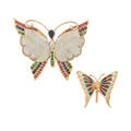 Gem set or enameled yellow gold butterfly brooches