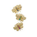 Three gem set diamond  gold butterfly veil pins
