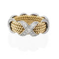Yellow gold  diamond x band ring