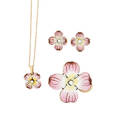 Enameled yellow gold  diamond flower suite