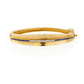 Diamond sapphire  yellow gold hinged bangle bracelet