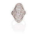 Edwardian diamond  platinum navette ring