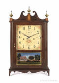 Federal mahogany pillar and scroll clock ca 1815