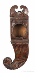 Carved mahogany cornucopia watch hutch early 19th c