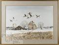 American watercolor landscape with a farm