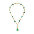 Antique carved jade  yellow gold necklace