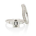 Emerald cut diamond platinum wedding set