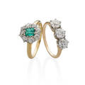 Two antique diamond or emerald rings