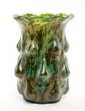 Iridized Green  Brown Blown Out Ruffled Vase