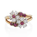 Cartier diamond ruby  yellow gold flower ring