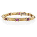Yellow gold ruby  diamond link bracelet