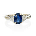 Sapphire diamond  white gold threestone ring