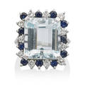 Aquamarine sapphire diamond  white gold ring