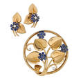 J e caldwell diamond sapphire  yellow gold brooch  earring suite