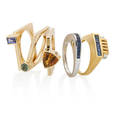 Modernist gem set gold or platinum rings