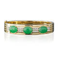 Jade diamond  yellow gold bangle bracelet