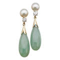 Jade pearl  diamond drop earrings