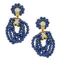 Lapis bead diamond  yellow gold earrings