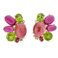 Tourmaline peridot diamond  yellow gold ear clips