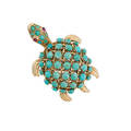 Turquoise  yellow gold tortoise brooch