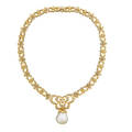 Buccellati baroque cultured pearl rose cut diamond  gold convertible necklace