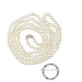 Akoya pearl necklace diamond  sapphire circle brooch