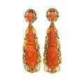 Victorian carved coral  yellow gold earrings