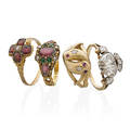Four diamond or gem set georgian or victorian rings