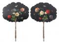 Pair of Regency Lacquered Fans w Florals 19th C