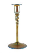 Steuben gold aurene glass candlestick with a twist stem