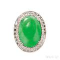 Platinum Jadeite Jade and Diamond Ring