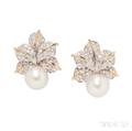 Platinum 18kt Gold South Sea Pearl and Diamond Earclips