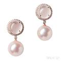 18kt Rose Gold Pink Freshwater Pearl and Diamond Earrings