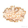 18kt Gold Coral and Diamond Flower Brooch
