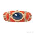 18kt Gold Sapphire and Coral Ring