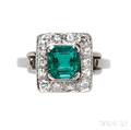 Platinum 18kt White Gold Emerald and Diamond Ring