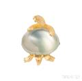 18kt Gold and Moonstone I Just Cant Get Over the Moon Turtle Brooch Henry Dunay