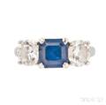 Platinum Sapphire and Diamond Threestone Ring