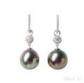 18kt White Gold Tahitian Pearl and Diamond Earrings