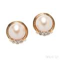 18kt Gold Mabe Pearl and Diamond Earclips Tiffany  Co