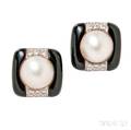 18kt Gold Mabe Pearl and Diamond Earclips