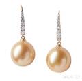 14kt Gold Golden Pearl and Diamond Earrings