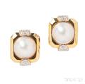 18kt Gold Mabe Pearl and Diamond Earclips