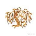 18kt Gold and Diamond Weeping Willow Brooch