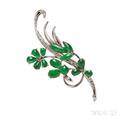 14kt Gold Jade and Diamond Brooch