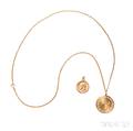 Two 18kt Gold and Gold Coin Pendants