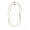 Two 18kt Gold Diamond and Cultured Pearl Necklaces